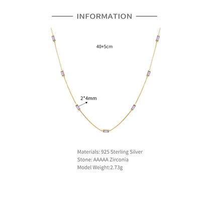CANNER Necklace For Women Silver 925 Sterling Colored Zircon Collarbone Chain Trendy Jewelry Delicate Simple Long Thin Chain