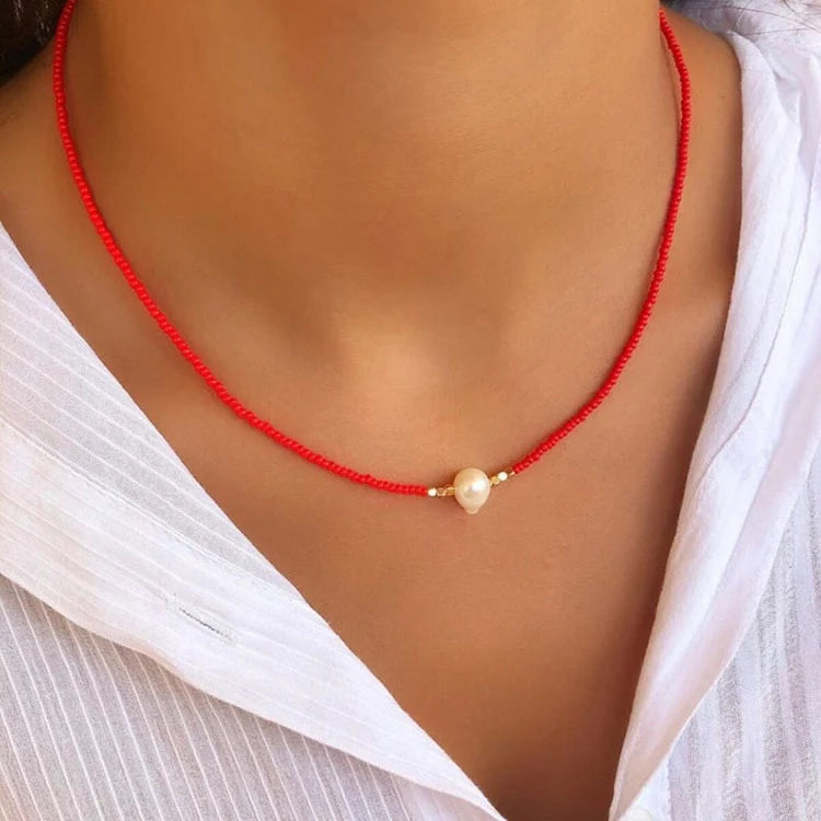 Bohemian Handmade Colorful Beads Chain Fashion Necklaces Tassels Pearl Pendant Jewelry For Women Accessories N0368