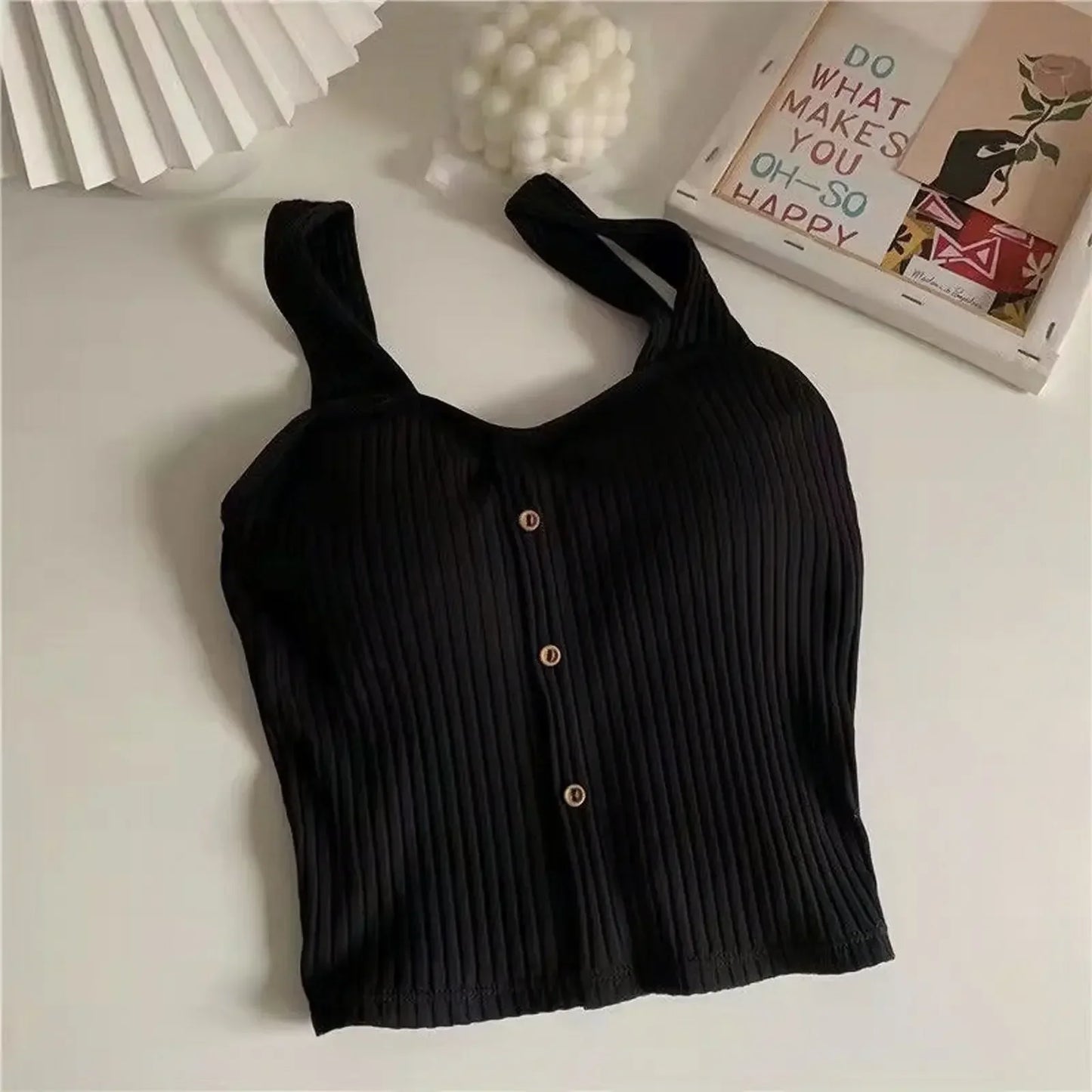 2025 Women's Cropped Tops with Bra Pads Summer Corset Korean Suspenders Vest Sexy Camisole Slim