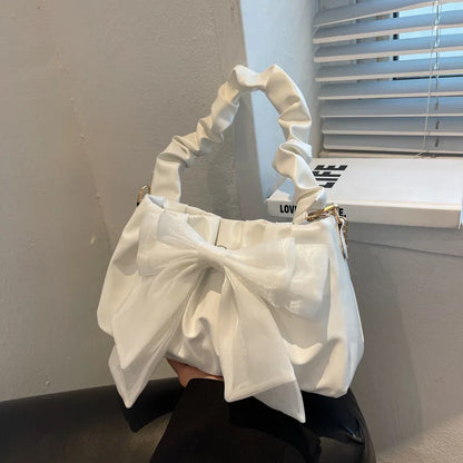 Fashion Casual Handbags For Women Cute Bow Black White Blue Kahki PU Handbags Trendy Daily Shoulder Underarm Bags bolsa feminina
