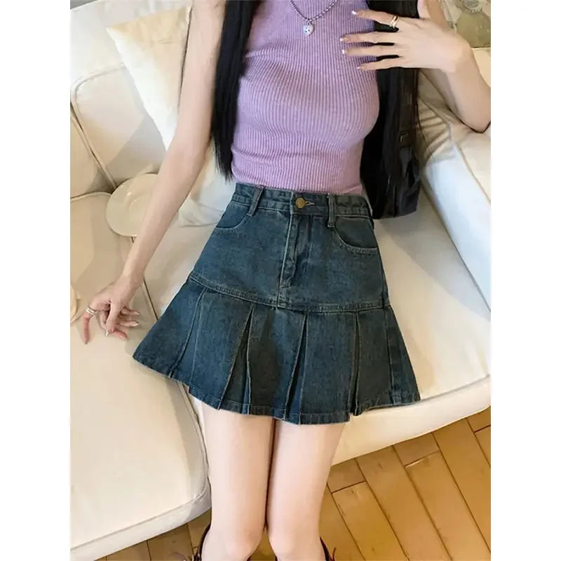 Jeans Skirts for Women Short Gyaru Coquette Mini Woman Denim Skirt High Waist Cute Kawaii Sexy Premium Korean Style New in Cheap