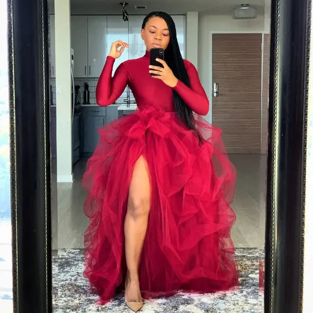 Women Skirts Vintage Spring Summers Pleated Party Long Skirt Black Adult Tutu Dancing Fahion Female Skirts Faldas Mujer Tulle