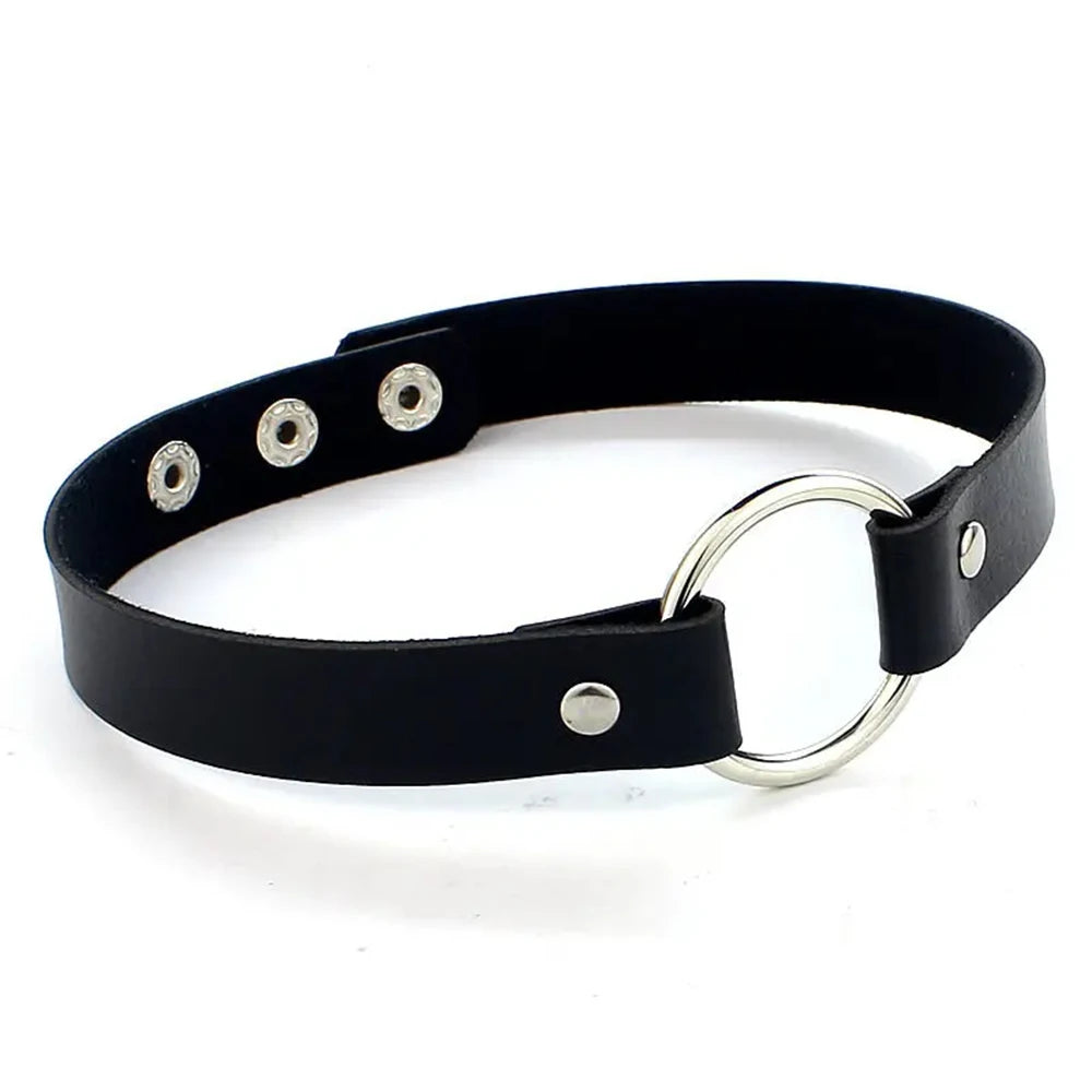 Round Layered Necklace Black Chain Necklaces for Women Men Pu Leather Gothic Punk Statement Choker Necklace Cosplay Jewelry
