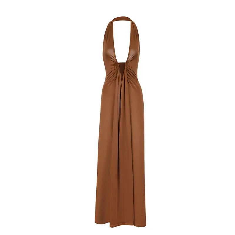 Women's Dresses Summer New Streetwear Fashion Halter Casual Slim Dress Solid Sexy V-Neck Backless Female Party Knitted Dresses