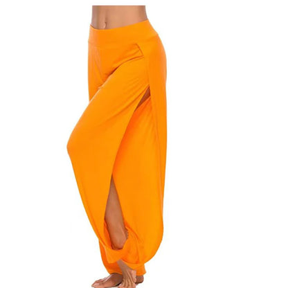 Women Fashion Yoga Pants High Waisted Slit Wide Leg Haren Pants Gym Leggings Casual Solid Hollow Workout Trousers Gym Home Wear