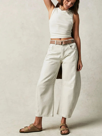 Cotton Denim Long Jeans For Women Trousers Casual  High Waisted Jeans Cropped Pants For Spring Summer Boho Beach Baggy Jeans