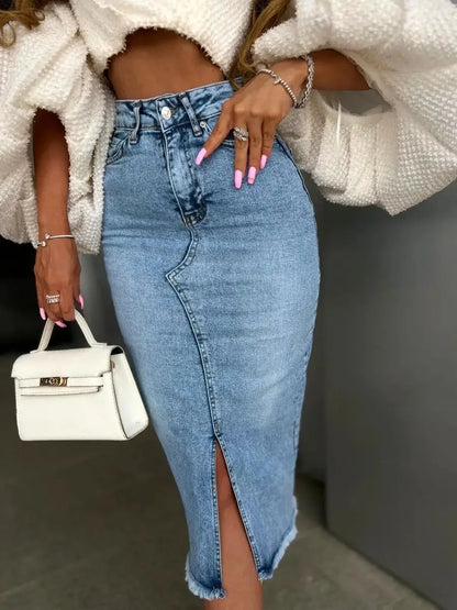 Denim Skirt Woman Streetwear Long Slim Skirts For Women Asymmetric High Quality Skirt Woman 2024 Trend High Waist Long Skirts