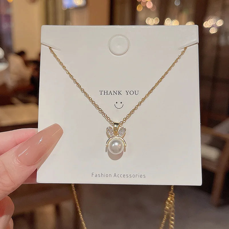 Cute Anime Necklaces For Women Crystal Bear Cartoon Pendant Necklace 2023 Luxury Clavicle Chain Fashion Korean Jewelry Wholesale