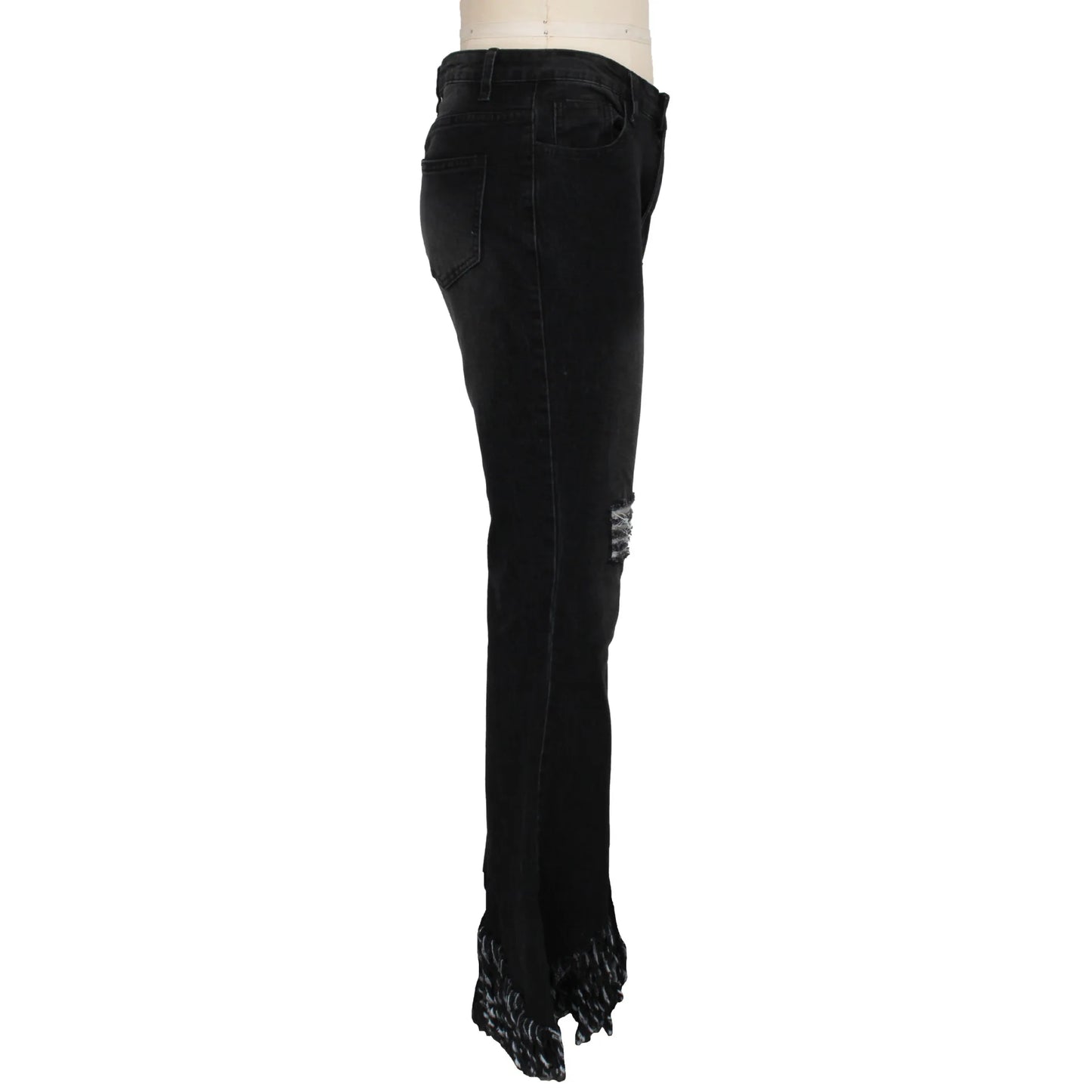 Jeans Women Long Pants Flare Pant Slim Fit Bodycon Y2k Streetwear Casual Elegant Splice Denim Trousers Solid Hole High Waist