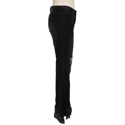Jeans Women Long Pants Flare Pant Slim Fit Bodycon Y2k Streetwear Casual Elegant Splice Denim Trousers Solid Hole High Waist