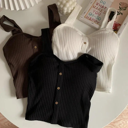 Woman's Top With Built In Bra Button Padded Bra Lady's Top Strap Vest Tank Top Summer Girls Cute Women Casual Female Camisole