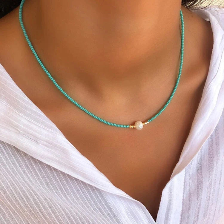 Bohemian Handmade Colorful Beads Chain Fashion Necklaces Tassels Pearl Pendant Jewelry For Women Accessories N0368