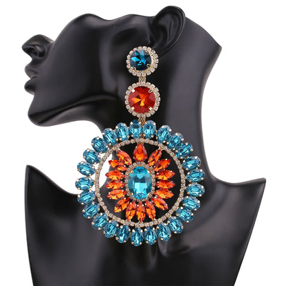 Design Large Dangle Earrings For Women Girl Luxury Elegant Metal Hollow Round Crystal Brincos Pendant Jewelry Accessories