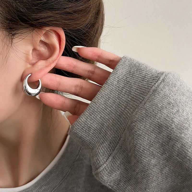 925 Sterling Silver Round Earrings For Women Trendy Metal Hoop Earring Vintage Jewelry Ladies Accessories Wholesale