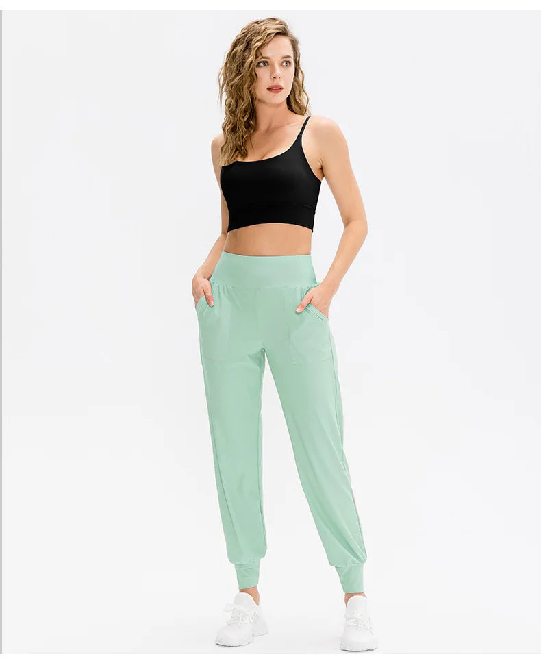 Women Loose Yoga Pants Running Sports Training Trousers with Pocket Casual Quick Dry Fitness Pants Thin for Spring Summer
