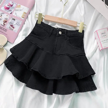 Girls Skirt 2023 New Fashionable Spring and Summer Elastic Waist Casual Simple Solid Color Sweet Girls Mini Skirts