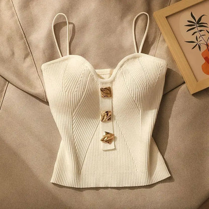 Women Knitted Tops Sexy Solid Crop Top Women Tank Tops Sleeveless Slim Camis With Bra Basic Underwear Padded Bra Tops