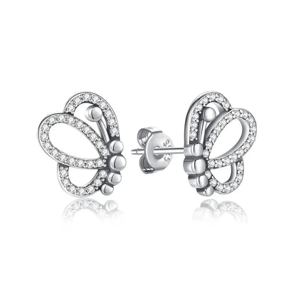 Original 925 Sterling Silver Earrings 2025 Stud Hoop Crystal Earings For Women Rose Gold Crown Heart Infinity Bee Earing Jewelry