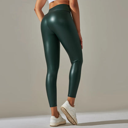 PU Leather Pants Yoga Leggings for External Wear High Waist Leather Sexy Leggings Trousers Women's Stretch Pantalon