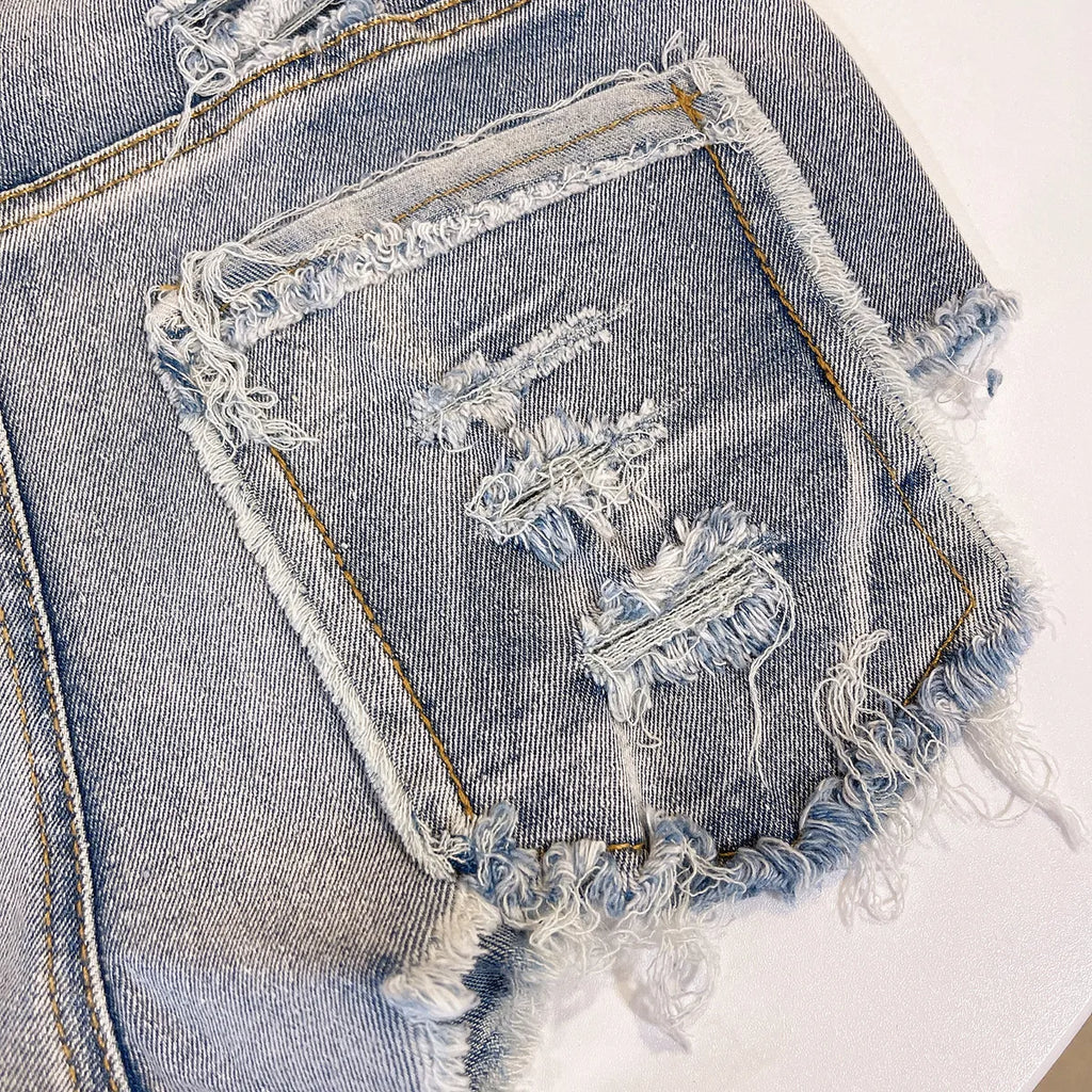 Short Jeans Women 2025 New Hole Raw Edge High Waist Tight Jeans Shorts Female Light Color Sexy Bodycon Ultra Shorts