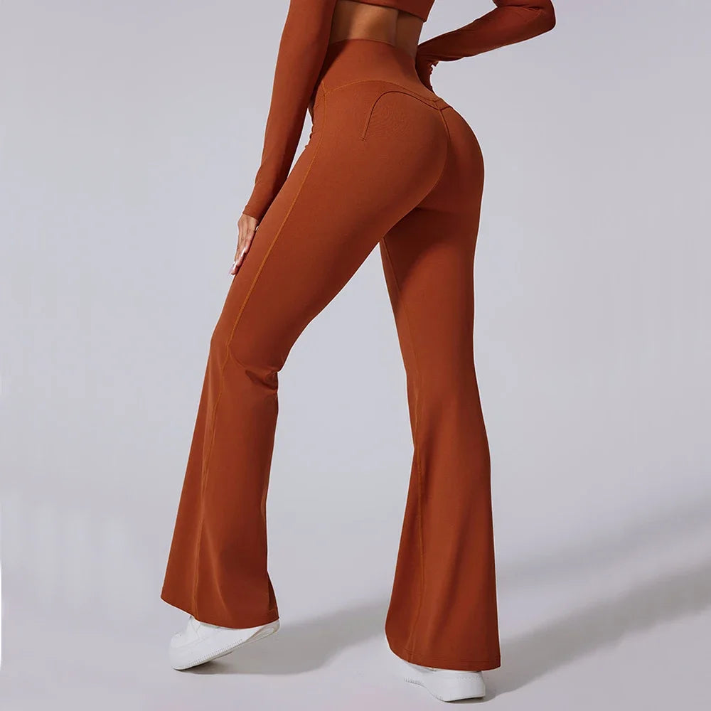 High Waist Flared Yoga Pants for Women Gym Fitness Running Training Sport  Brown Yoga Leggings Belly Control Wide Workout Pants