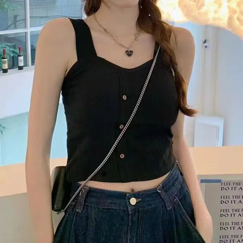 Woman's Top With Built In Bra Button Padded Bra Lady's Top Strap Vest Tank Top Summer Girls Cute Women Casual Female Camisole