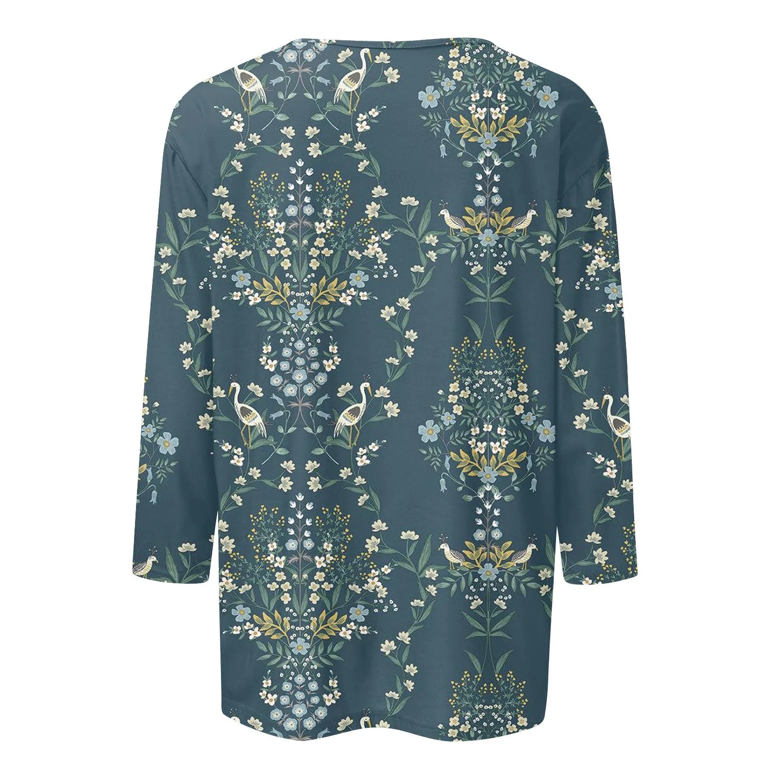 2024 Women Summer Tops Comfortable T Shirt Fashion Flower Print Round Neck 3/4 Sleeve Tops Soft Versatile Pullover Ropa De Mujer