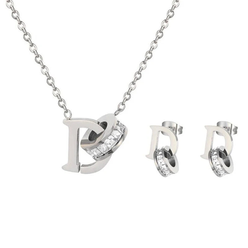 Classic Stainless Steel Necklace for women Designer Jewelry Luxury Necklace Women Necklace+Earrings T006