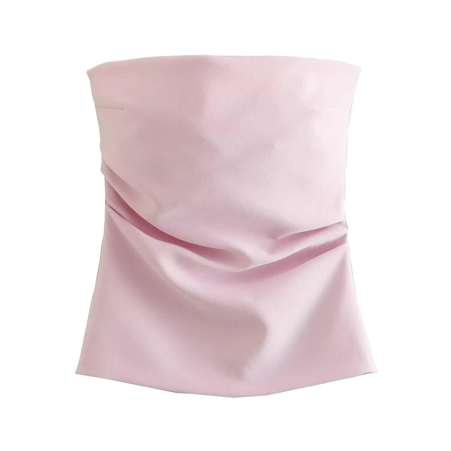 TRAF Women Top Off Shoulder Tube Top Woman Ruched Corset Crop Tops Summer Backless Pink Black White Top Strapless Sexy Tops