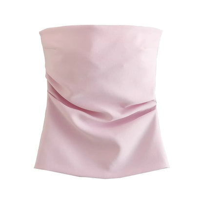 TRAF Women Top Off Shoulder Tube Top Woman Ruched Corset Crop Tops Summer Backless Pink Black White Top Strapless Sexy Tops