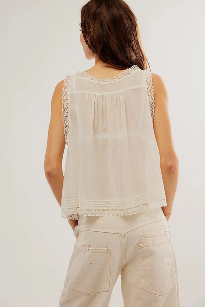 Women Sexy Crop Tops Sleeveless Boho Free Style Tank Tops Splice Lace Hippie Tops Button Down Summer Caimis Tee Top Female Cloth