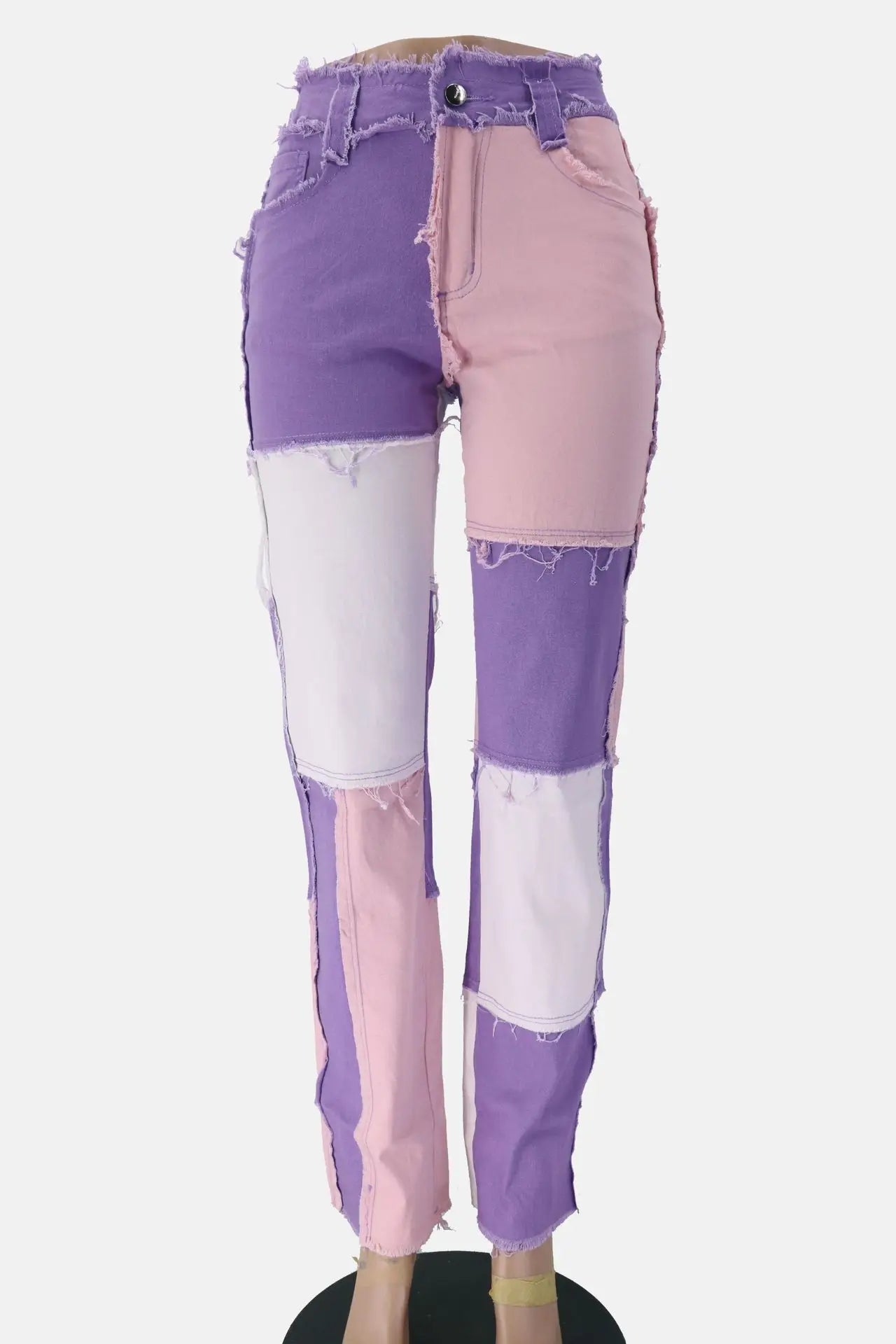 2025 Hot Sale Mixed Color Patchwork Jeans For Women Fashion High Stretch Denim Straight Pants Street Hipster Trousers XS-2XL