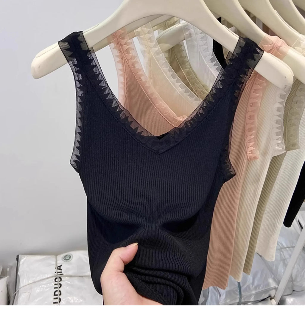 Women Summer Fashion Thin Knitted Undershirt Sleeveless Corset Top Half High Neck Comfortable Breathable Lace Tank Top 2025