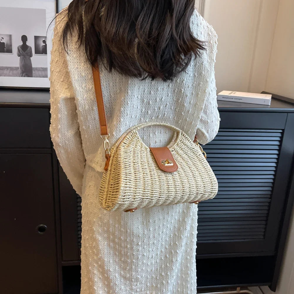 Women Crossbody Bags Summer Woven Shell Female Holiday Tote Bag Handmade Fashion Casual Simple Elegant Lady Straw Bag