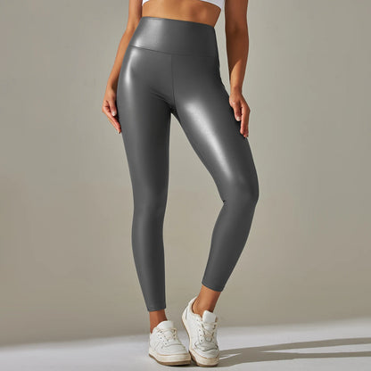 PU Leather Pants Yoga Leggings for External Wear High Waist Leather Sexy Leggings Trousers Women's Stretch Pantalon
