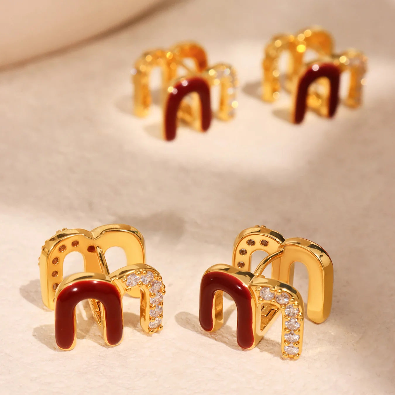 Wine Red Enamel Earrings For Women Copper Gold Plated Trendy Female Ear Studs Girls Charming Jewelry