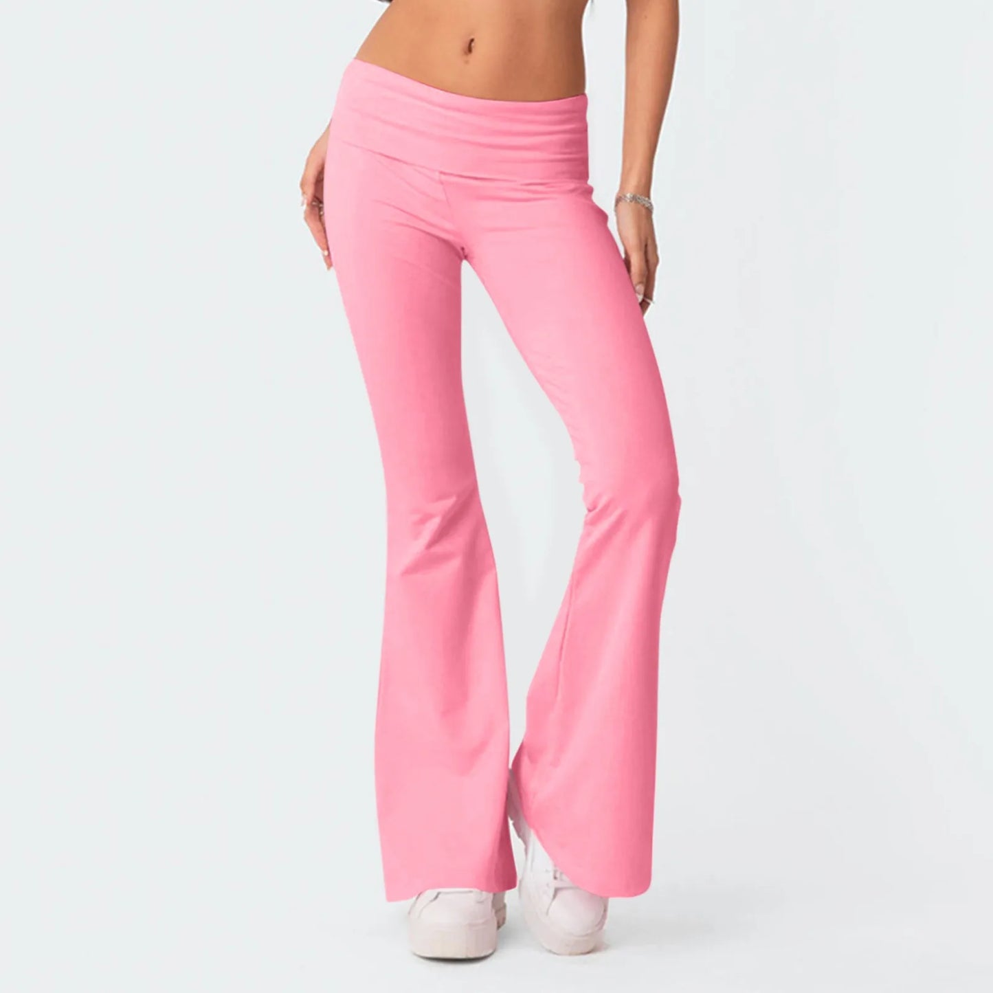 Long Pants Women Fashion Trousers Solid Elastic Leggings Flare Bottoms High Waist Wide Leg Athletic Yoga Bell Pants Summer