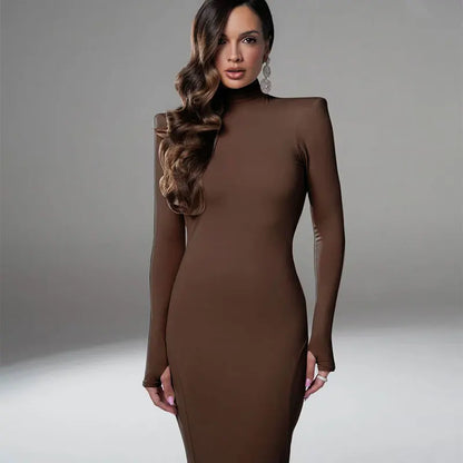 Women's Dresses Autumn Winter New Sexy Solid Backless Elegant Dress Streetwear Fashion Casual Slim Turtleneck Long Sleeves Dress