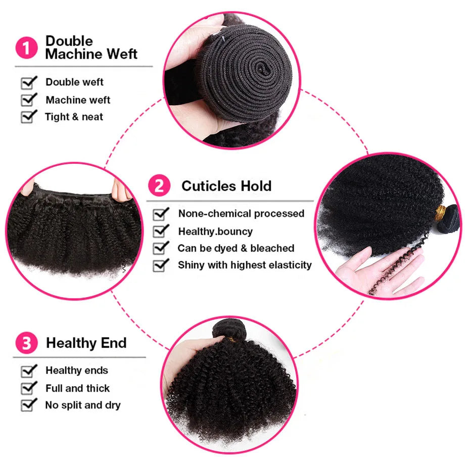 Raw Indian  Human Hair Weave Bundles 1/3/4 Bundles Deal Afro Kinky Curly Bundles Natural /Jet Black Remy Wavy Hair Extensions