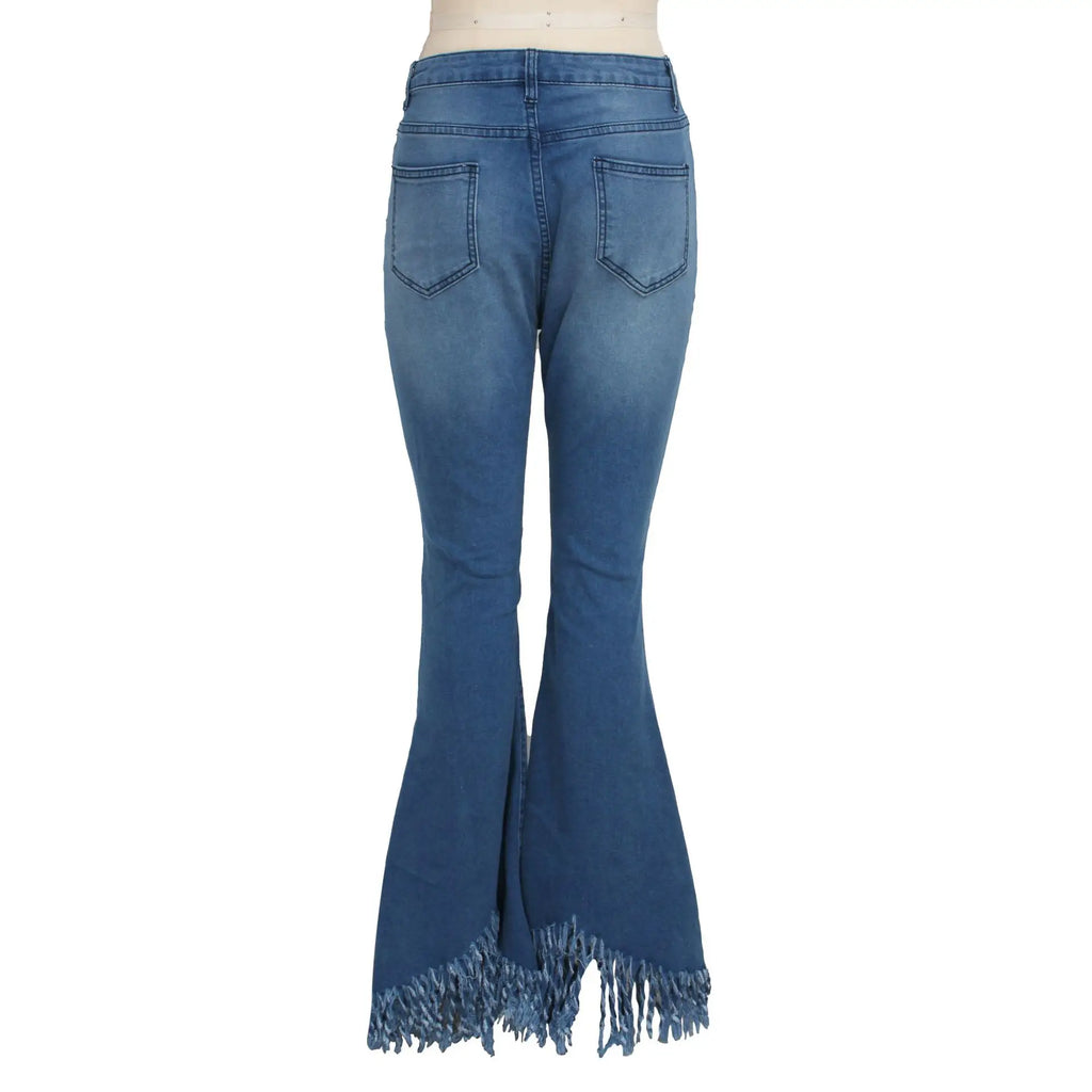 Jeans Women Long Pants Flare Pant Slim Fit Bodycon Y2k Streetwear Casual Elegant Splice Denim Trousers Solid Hole High Waist