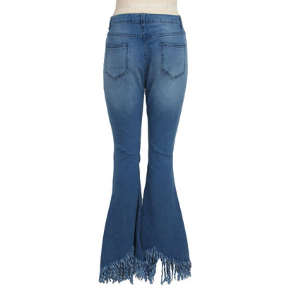 Jeans Women Long Pants Flare Pant Slim Fit Bodycon Y2k Streetwear Casual Elegant Splice Denim Trousers Solid Hole High Waist