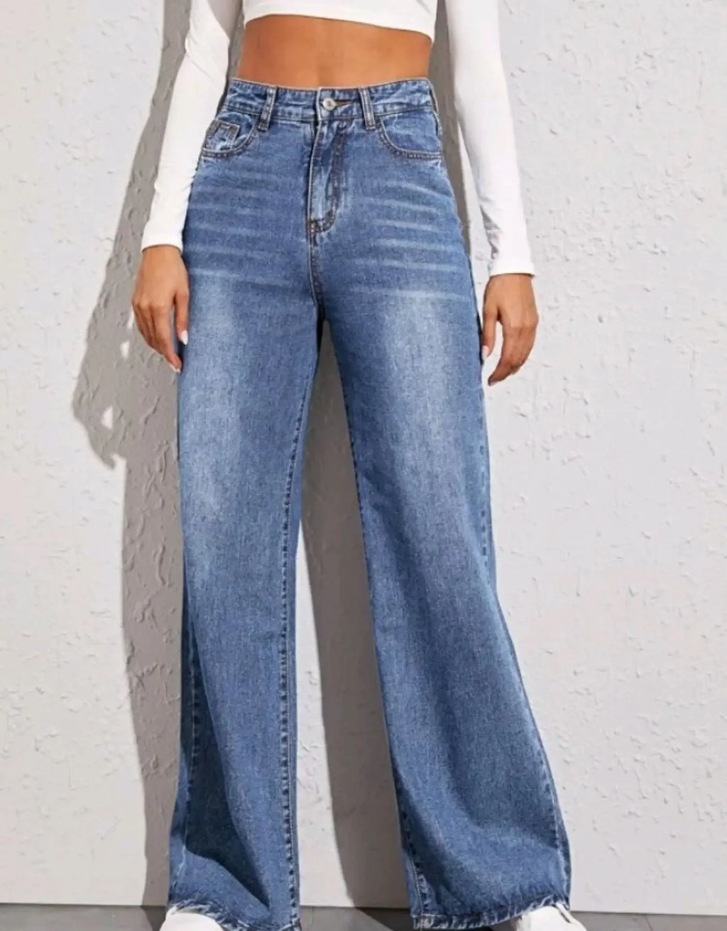 Blue Jeans for Women Wide Leg Pants Straight Long Pant Denim Trousers High Waist Y2k Loose Elegant Trouser Autumn Spring 2024