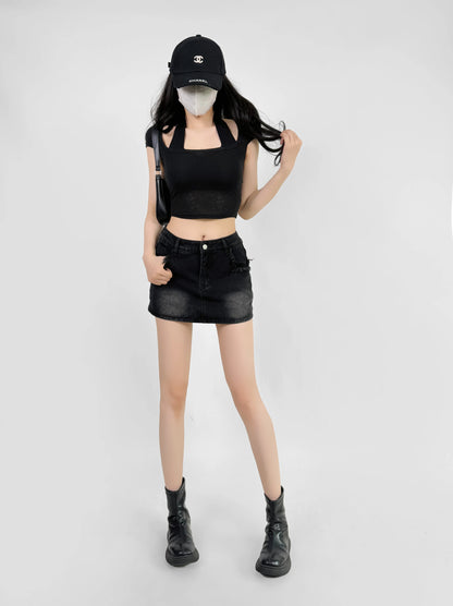 Mini skirts for women high waisted denim skirt black distressed jeans skirts womens 2024 Summer clothes blue jean skirts ripped