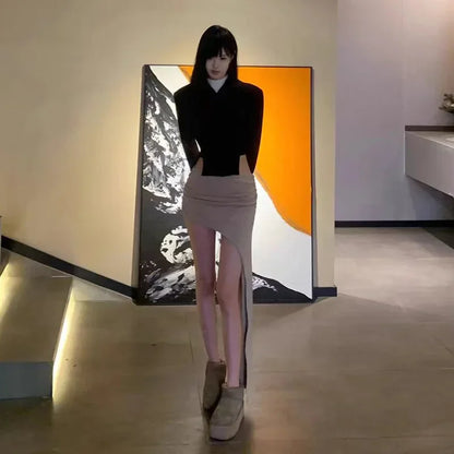 Slim Jupe Femme Été Korean Solid Color Skirts For Women Asymmetrical Y2k Clothes Fashion Clothing Sexy Mujer Conjuntos De Falda