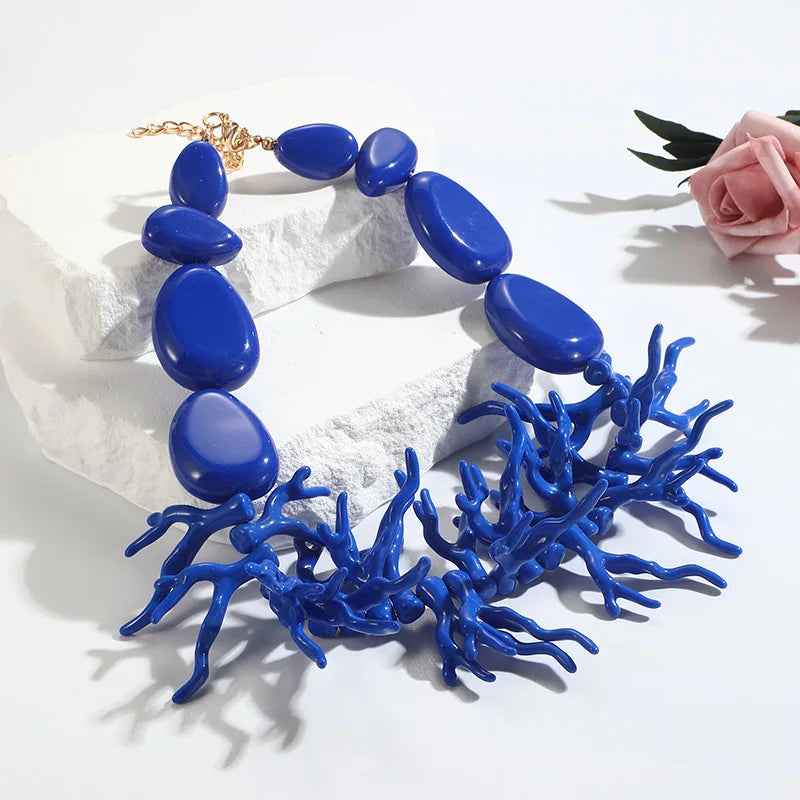 Trendy Vintage Beaded Chain Bohemian Necklaces for Women Big Beads Coralline Pendant Necklace Colorful Bib Jewelry Boho Gifts