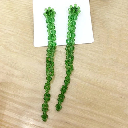 Trendy Jewelry Simply Design Green Red Transparent Beads Long Dangle Earrings For Women Wedding Gifts Ear Accessories