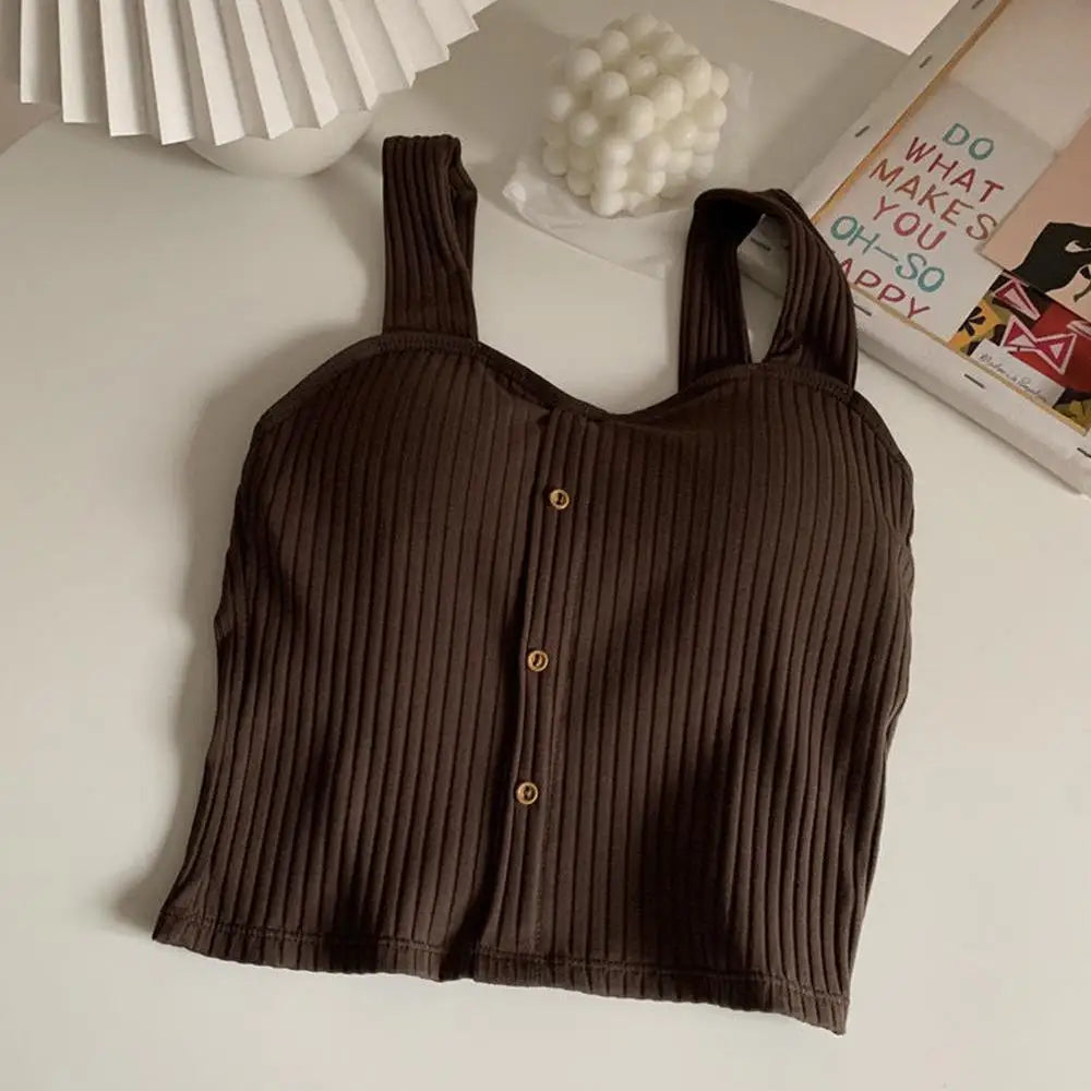 Woman's Top With Built In Bra Button Padded Bra Lady's Top Strap Vest Tank Top Summer Girls Cute Women Casual Female Camisole