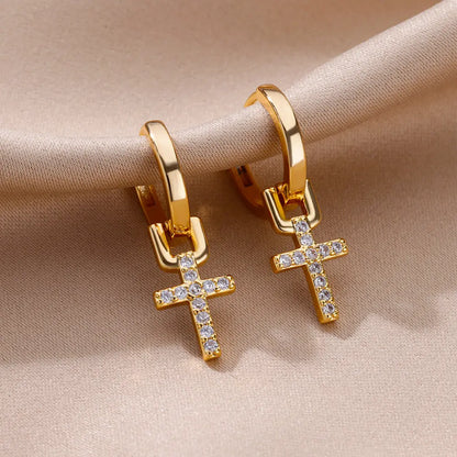 Heart Stainless Steel Earrings for Women Zircon Gold Color Hoop Earring Aesthetic Waterproof Ear Piercing Jewelry Accessories