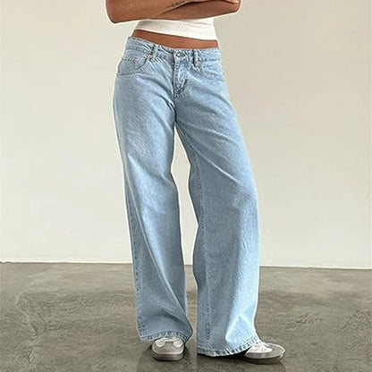 Retro Washed Jeans Women'S Design Sense Mid Waisted Straight-Leg Pants Loose Wide-Leg Mopping Pants Jeans Pants For Woman Jean