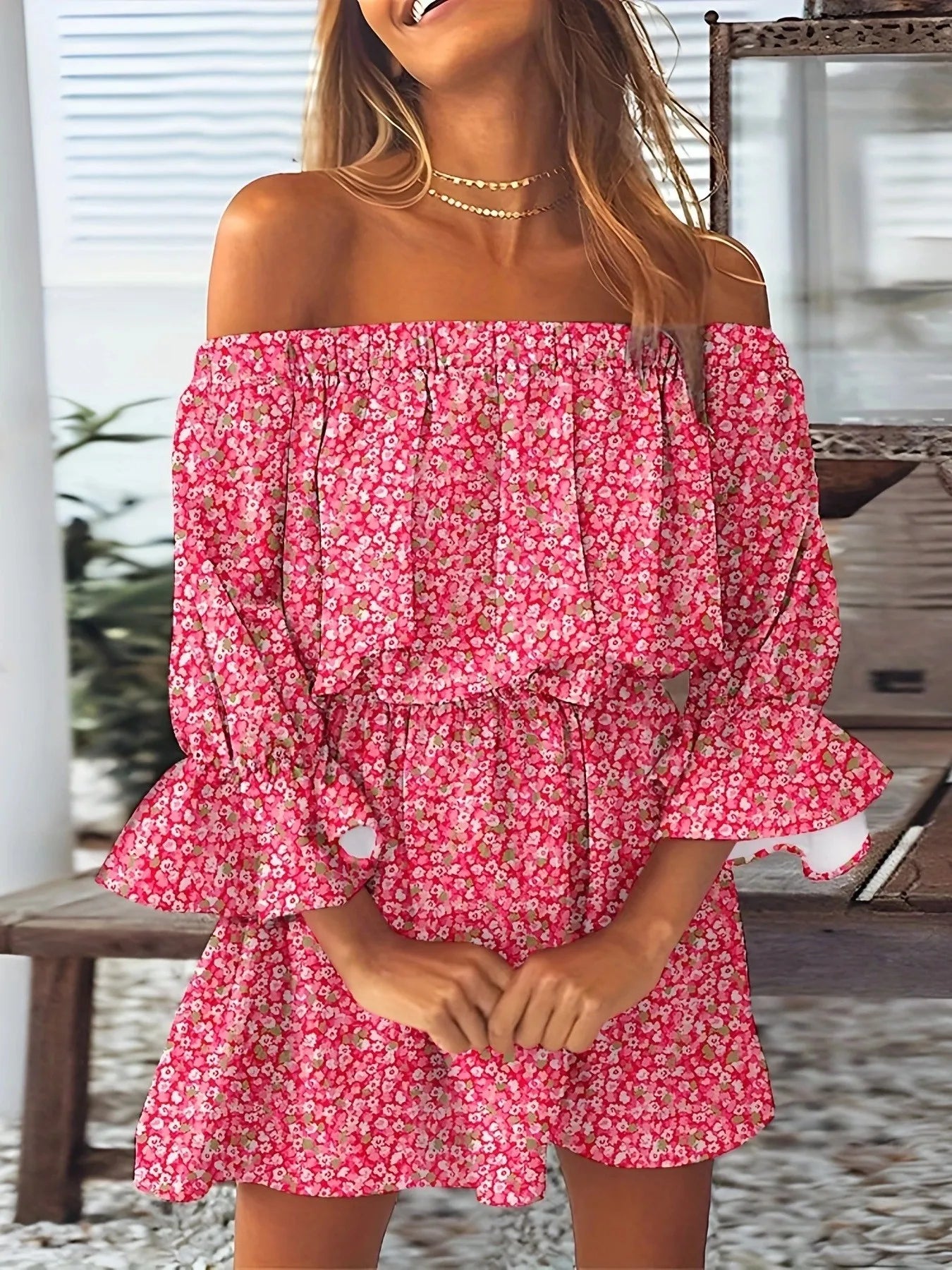 Women Sexy Top Summer Off Shoulder Floral Blouses Women 2023 Boho Casual Backless Blouse Female Holiday Slash Neck Tops Clothing